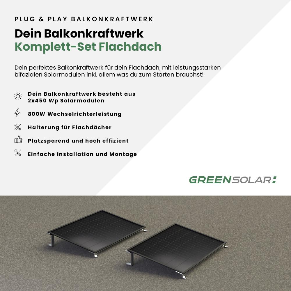 Balkonkraftwerk Flachdach 900/800 Einzelmontage
