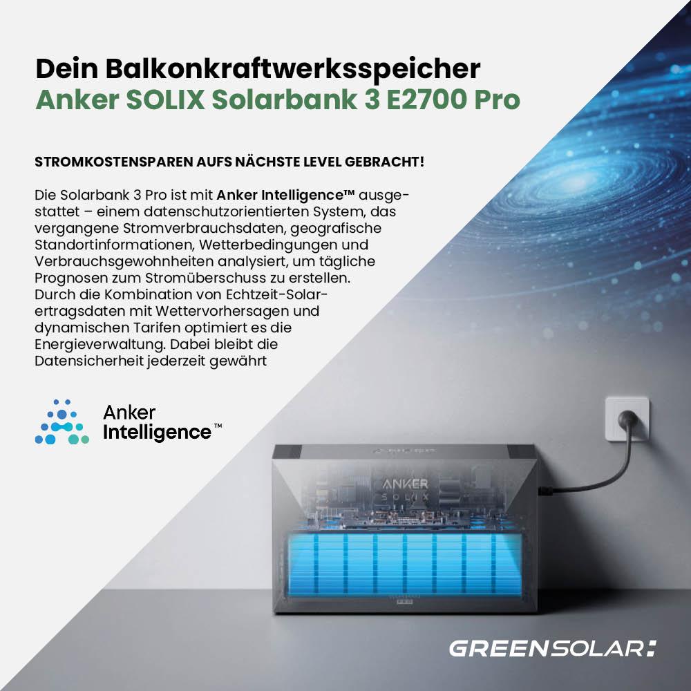 Balkonkraftwerk Basic 1800/800 black bifazial mit Balkonkraftwerkspeicher 2,7kWh "Anker SOLIX Solarbank 3 E-2700 Pro"