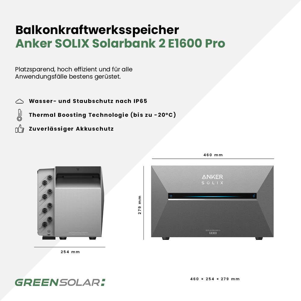 Balkonkraftwerk Basic 1350/800 black bifazial mit Balkonkraftwerkspeicher 2,7kWh "Anker SOLIX Solarbank 3 E-2700 Pro"