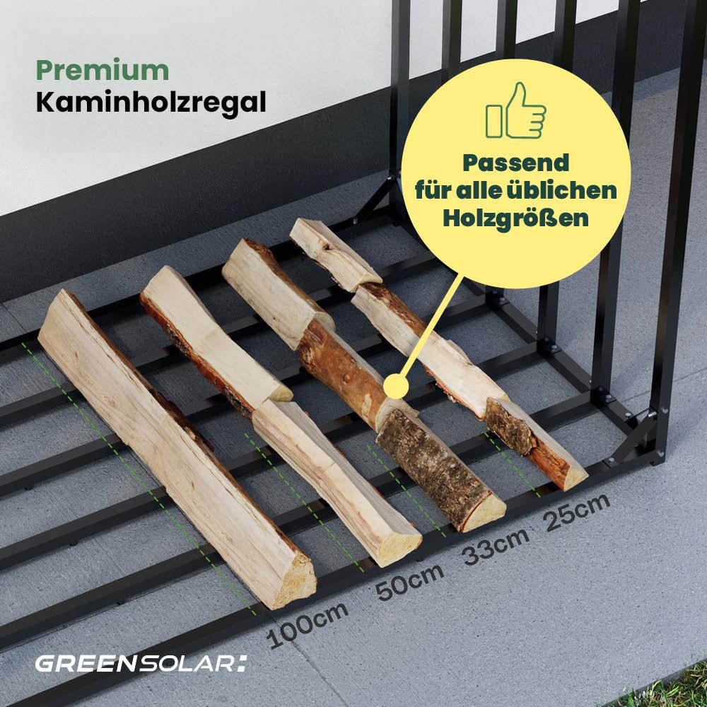 Kaminholzregal mit Balkonkraftwerk 450 Wp und Batteriespeicher Anker SOLIX Solarbank 2 E1600 inkl. Plane