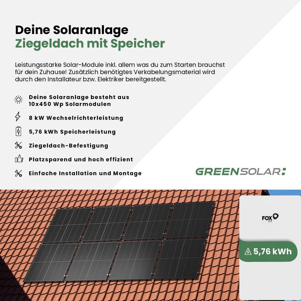 Solaranlage Ziegeldach 4kWp mit Speicher 5,76 kWh