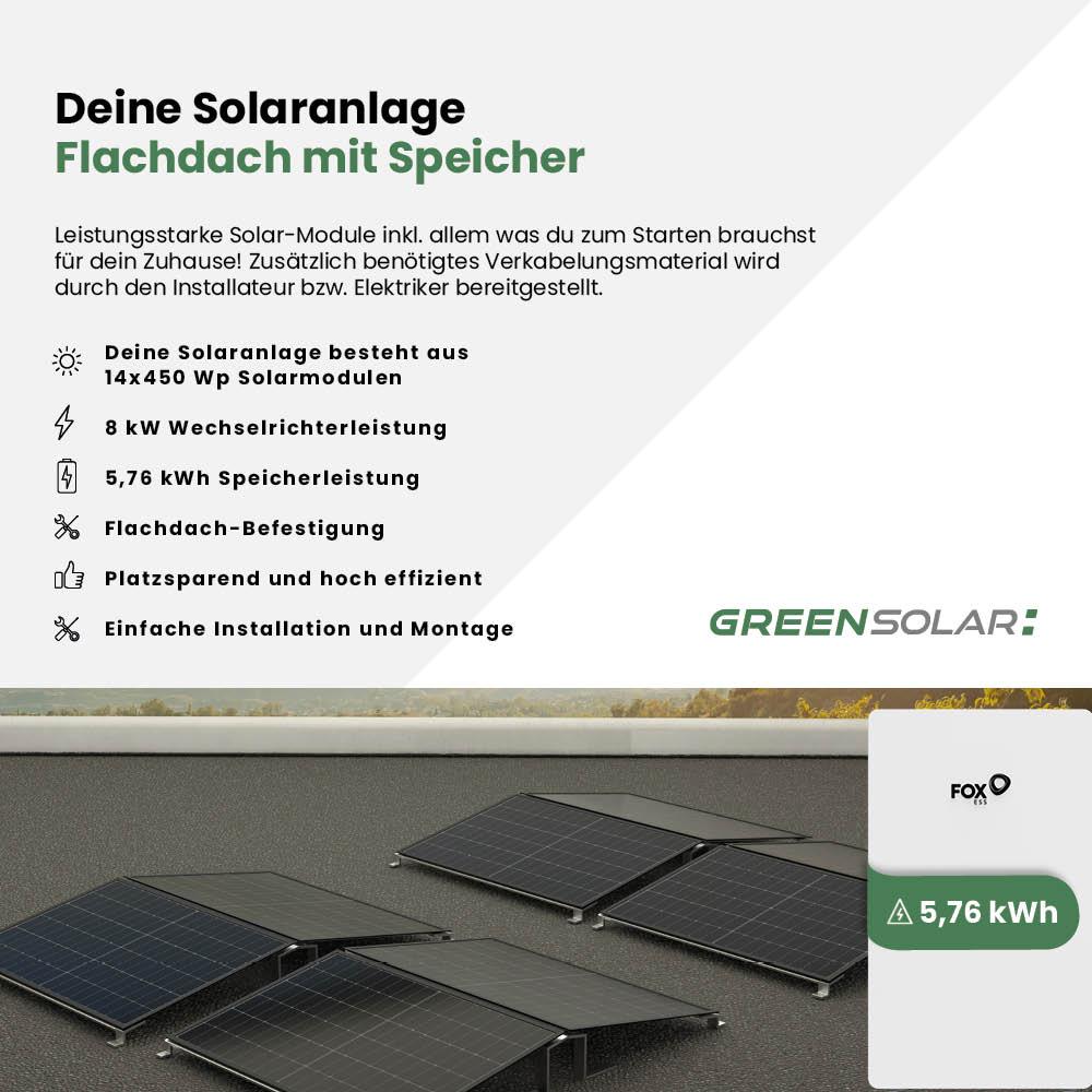 Solaranlage Flachdach 6kWp mit Speicher 5,76 kWh