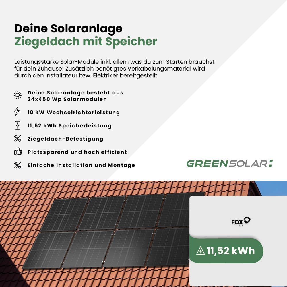 Solaranlage Ziegeldach 10kWp mit Speicher 11,52 kWh