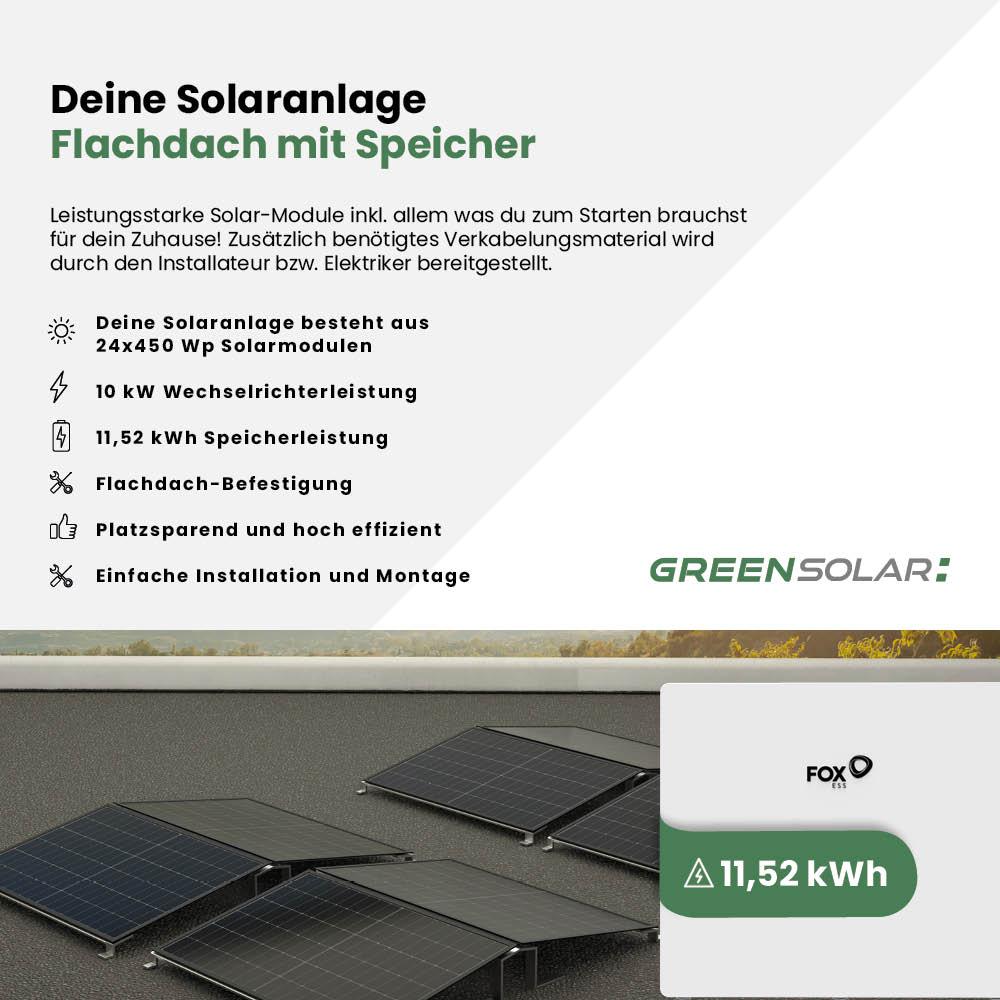 Solaranlage Flachdach 10kWp mit Speicher 11,52 kWh