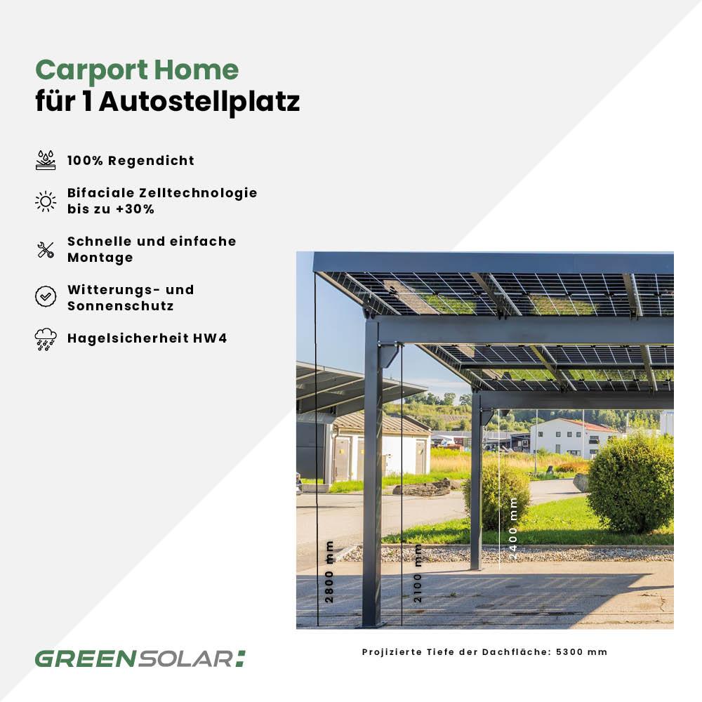 Carport 1 Stellplatz Glas/Glas - 2kn - 3,78kWp inkl. 10kWp Hybrid WR