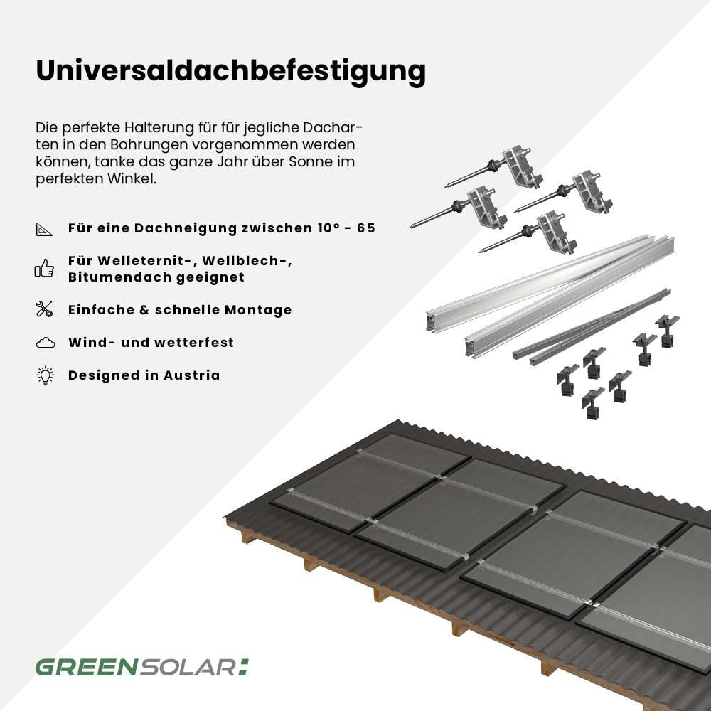 Universaldachbefestigung 2 x Grundset und 2 x Erweiterung für insgesamt 4 Module